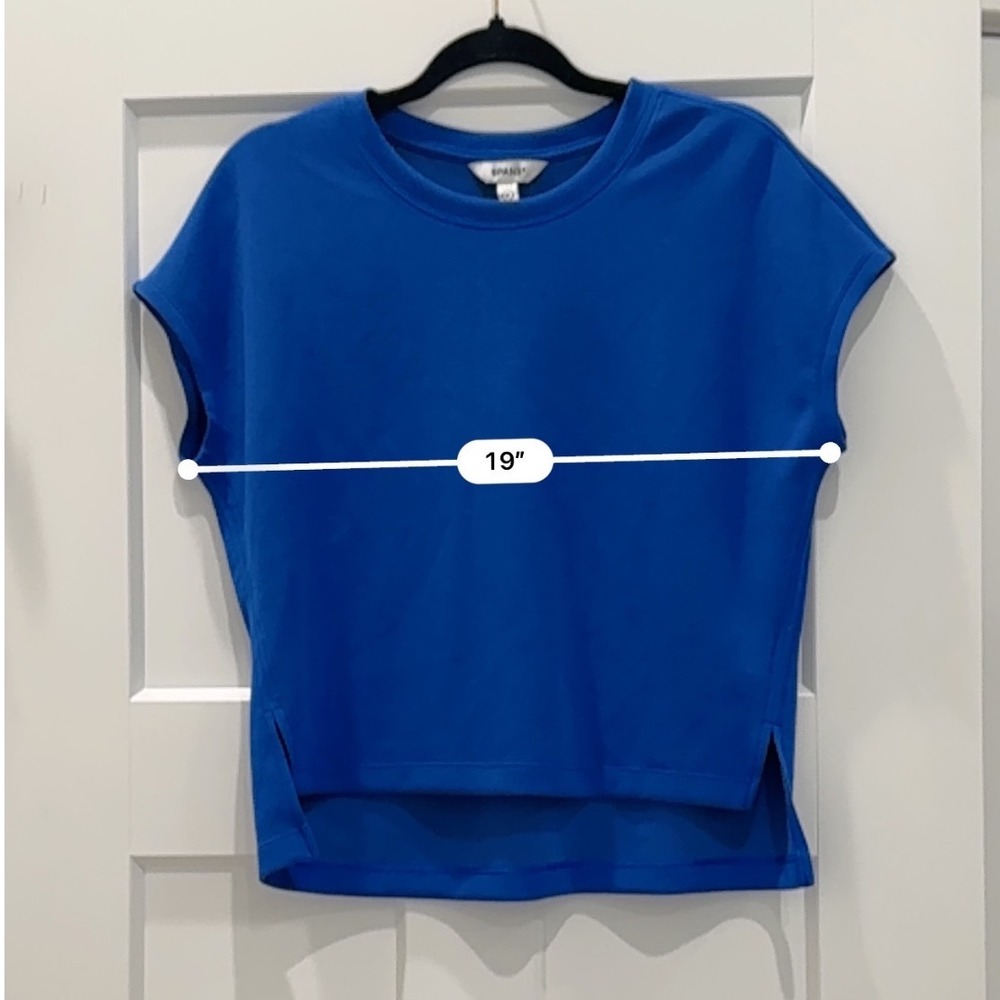 SPANX AirEssentials Cobalt Blue Boxy Short Sleeve Tee Women's Size Small - Picture 6 of 9